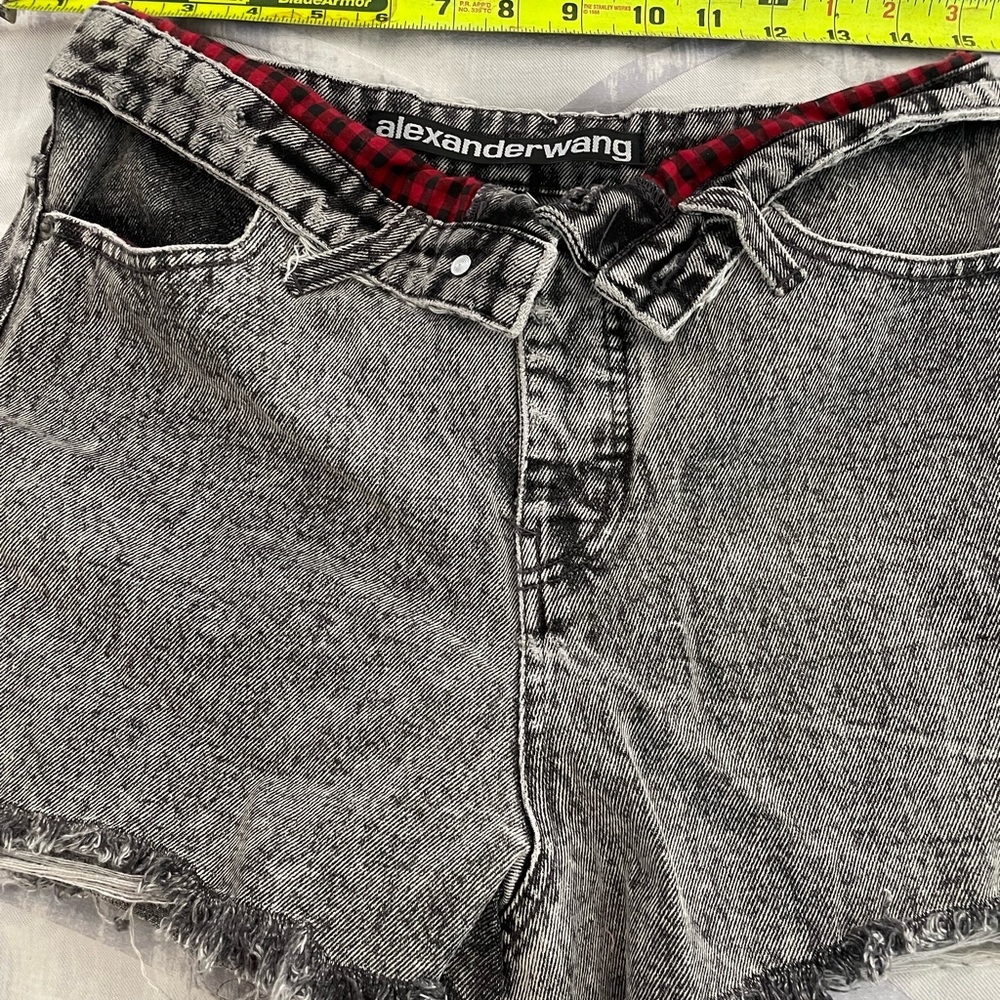 Alexander Wang Boxer Bite Flip denim frayed short Grey  size 27 - Picture 2 of 5